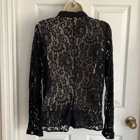 BCBG MaxAzria black lace button down shirt - Picture 7 of 11